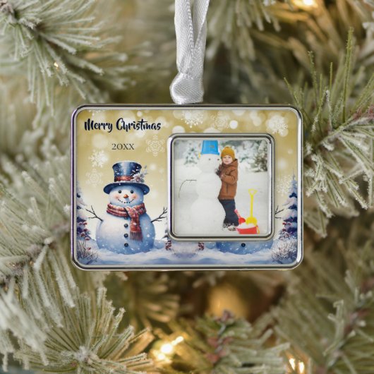 Winter Forest Snowman Foto | Gold Rahmen-Ornament Silber (Baum)