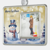 Winter Forest Snowman Foto | Gold Rahmen-Ornament Silber (Links)