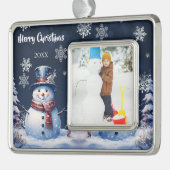 Winter Forest Snowman Foto Rahmen-Ornament Silber (Links)