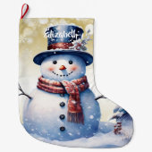 Winter Forest Snowman | Gold Großer Weihnachtsstrumpf (Vorderseite)