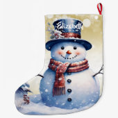 Winter Forest Snowman | Gold Großer Weihnachtsstrumpf (Rückseite)