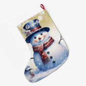 Winter Forest Snowman | Gold Großer Weihnachtsstrumpf (Rückseite (Hängend))