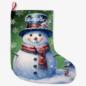 Winter Forest Snowman | Green Großer Weihnachtsstrumpf (Vorderseite)