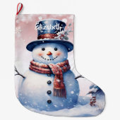 Winter Forest Snowman | Pink Großer Weihnachtsstrumpf (Vorderseite)