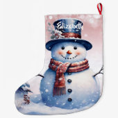 Winter Forest Snowman | Pink Großer Weihnachtsstrumpf (Rückseite)