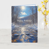 Winter Forest Sun Country River Weihnachten Karte (Gelbe Blume)