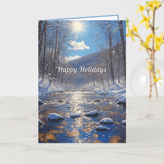 Winter Forest Sun Country River Weihnachten Karte (Gelbe Blume)