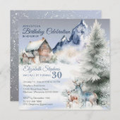 Winter Forest Watercolor Birthday Flat Card (Vorne/Hinten)