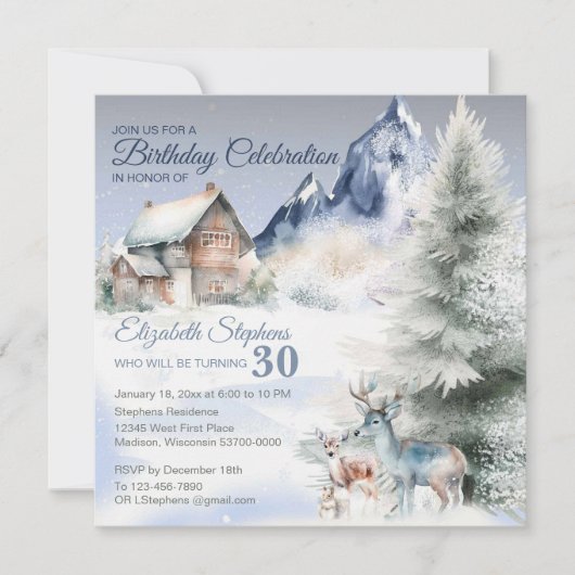 Winter Forest Watercolor Birthday Flat Card (Vorderseite)