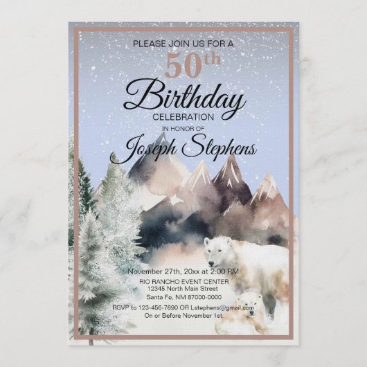 Winter Forest Watercolor Birthday Invitation Einladung (Vorderseite)
