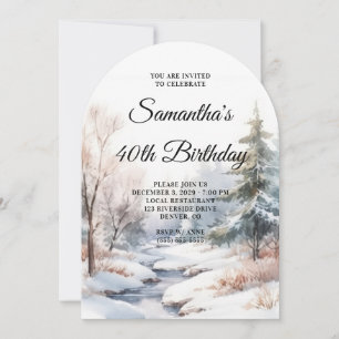Winter Forest Watercolor Foto 40. Geburtstag Einladung