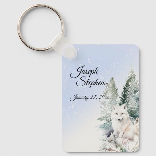 Winter Forest Watercolor Keychain Schlüsselanhänger (Vorderseite)