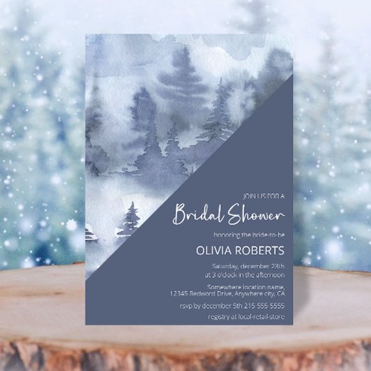 Winter Forest Watercolor Navy Blue Brautparty Einladung