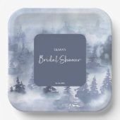 Winter Forest Watercolor Navy Blue Brautparty Pappteller (Vorderseite)