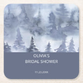 Winter Forest Watercolor Navy Blue Brautparty Rechteckiger Pappuntersetzer (Vorderseite)