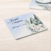 Winter Forest Watercolor Paper Coaster Rechteckiger Pappuntersetzer (angewinkelt)