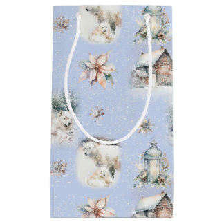 Winter Forest Watercolor Pattern Gift Bag Kleine Geschenktüte
