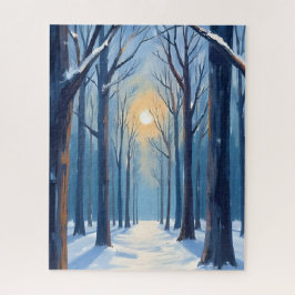 Winter Forest Watercolor Trees Blue Puzzle