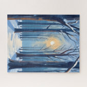 Winter Forest Watercolor Trees Blue Puzzle (Horizontal)