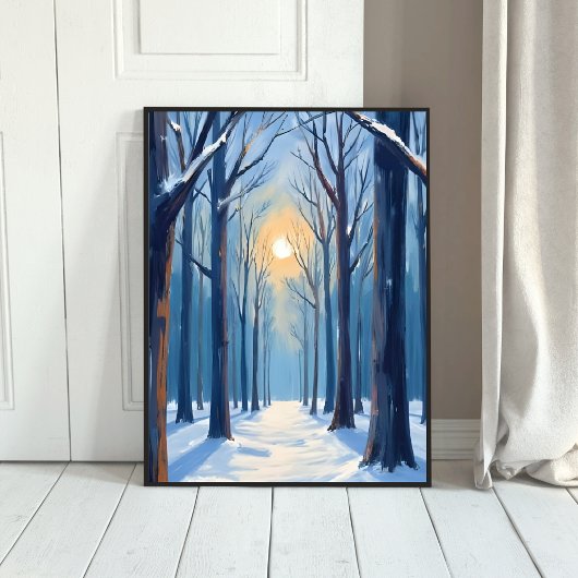 Winter Forest Watercolor Trees Poster