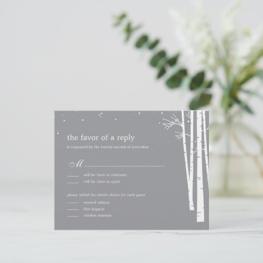 Winter Forest Wedding RSVP/Response Card RSVP Karte (Stehend Vorderseite)