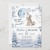 Winter Forest Wolf Howling Co-Ed Baby Shower Einladung (Vorderseite)