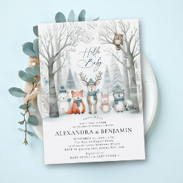 Winter Forest Woodland Animals Coed Baby Dusche Einladung