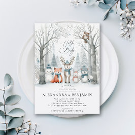 Winter Forest Woodland Animals Coed Baby Dusche Einladung