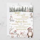 Winter Forest Woodland Animals Kinderdusche Einladung (Vorderseite)