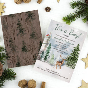 Winter Forest Woodland Country Deer Baby Shower Einladung