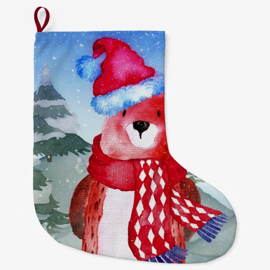 Winter Forest Woodland Friends Bear Illustration Großer Weihnachtsstrumpf (Vorderseite)