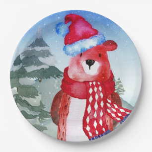 Winter Forest Woodland Friends Bear Illustration Pappteller