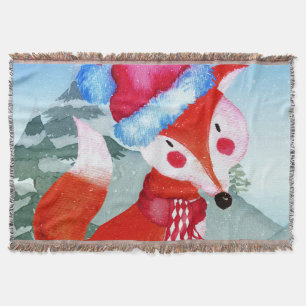 Winter Forest Woodland Friends Fox Illustration Decke