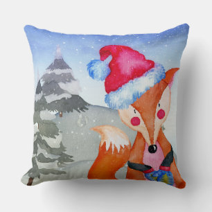Winter Forest Woodland Friends Fox Illustration Kissen