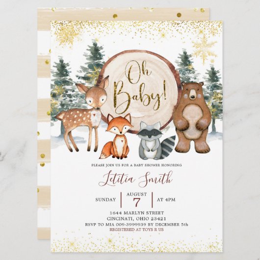 Winter Forest Woodland Oh Baby Dusche einladen Einladung (Vorne/Hinten)