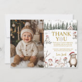Winter Forest Woodland Tiere Geburtstag Foto Dankeskarte (Vorderseite)