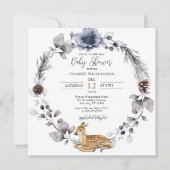 Winter Forest Wreath Woodland Animals Kinderdusche Einladung (Vorderseite)