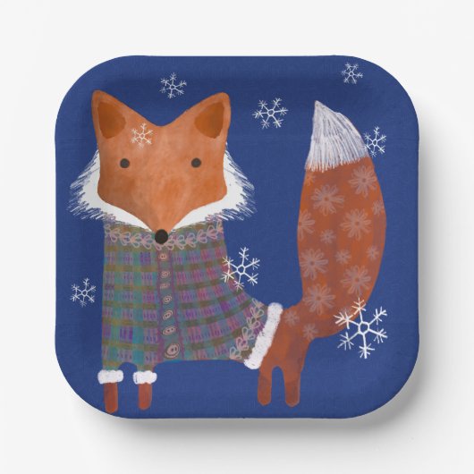 Winter Fox 7-Zoll-Square-Papierplatte Pappteller (Vorderseite)