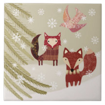 Winter Fox and Dove Keramik Küche Tile