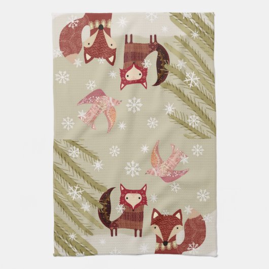 Winter Fox and Dove Kitchtuch Geschirrtuch (Vertikal)