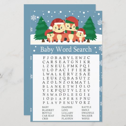 Winter fox Baby Shooter Word Search Game (Vorne/Hinten)