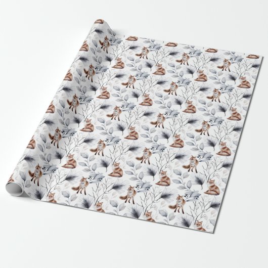 Winter Fox Botanische Wasserfarbe Geschenkpapier (Ungerollt)