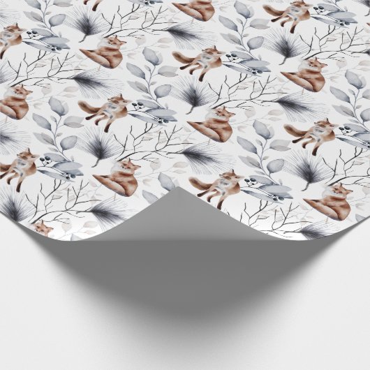 Winter Fox Botanische Wasserfarbe Geschenkpapier (Ecke)