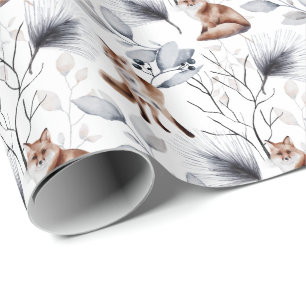 Winter Fox Botanische Wasserfarbe Geschenkpapier