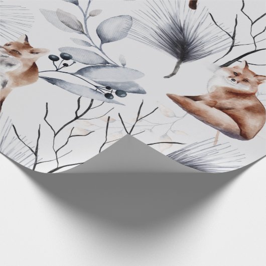 Winter Fox Botanische Wasserfarbe Geschenkpapier (Ecke)