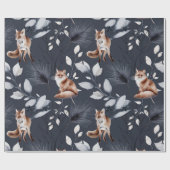 Winter Fox Botanische Wasserfarbe Geschenkpapier (Flach)