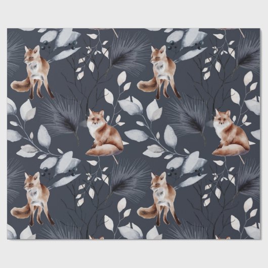 Winter Fox Botanische Wasserfarbe Geschenkpapier (Flach)