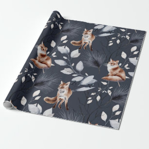 Winter Fox Botanische Wasserfarbe Geschenkpapier