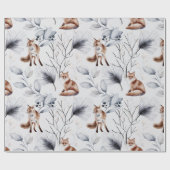 Winter Fox Botanische Wasserfarbe Geschenkpapier (Flach)