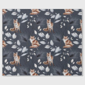 Winter Fox Botanische Wasserfarbe Geschenkpapier (Flach)